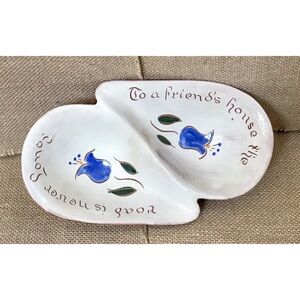Vintage Friendship Two Compartment Candy Nut Dish Art Pottery Floral